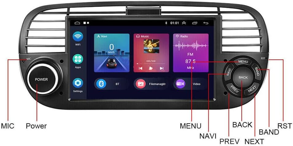 EWLSAC Android 12.0 Car Stereo Double Din with CarPlay and Android Auto Suitable for Fiat 500 2007-2015, 9 Inch Touchscreen in-Dash GPS Navigation with Bluetooth/FM Radio/RDS/WiFi/Mirror-Link(2+32G)