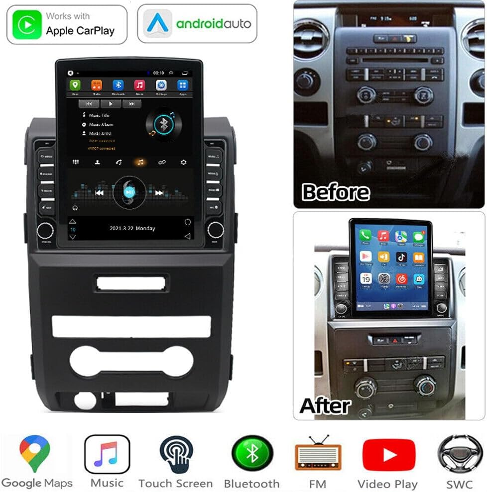 EWLSAC Android 12 Car Stereo Radio GPS Navigation 9.7 Inch Compatible for 2009-2014 Ford F150, Built-in Carplay+Android Auto/2+32G, Bluetooth, WiFi, Backup Camera, Mirror Link