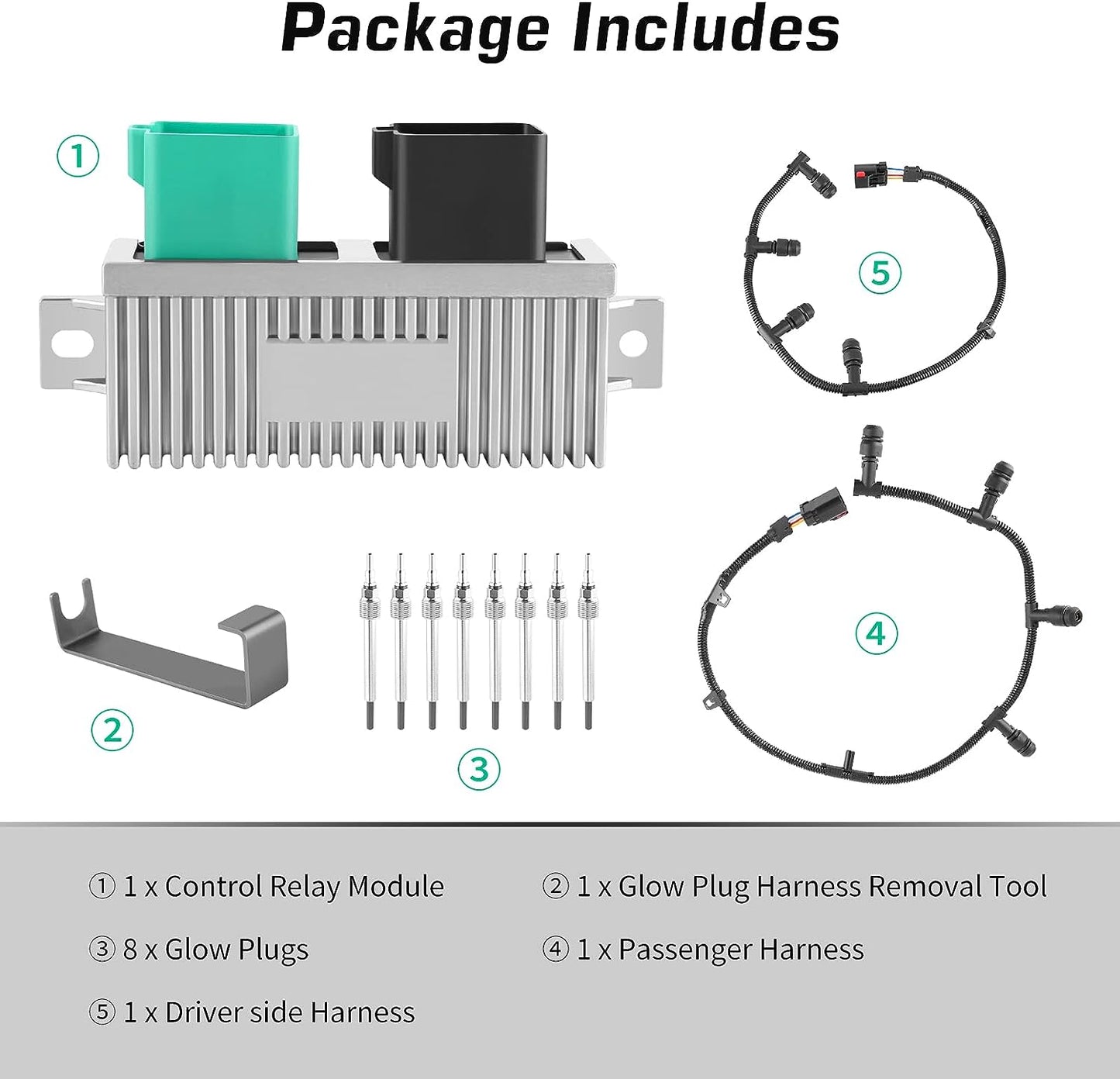 EWLSAC Glow Plug Control Module Switch and Glow Plug Harness with 8 pcs Glow Plugs For Ford E350 F250 F350 F450 F550 Super Duty E350 Club Wagon E450 Super Duty Excursion YC3Z-12B533-AA 5C3Z-12A690-A