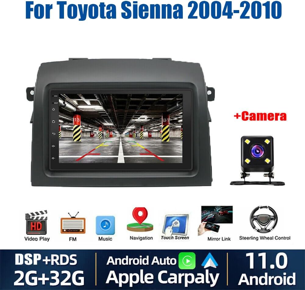 EWLSAC Android 11 Car Stereo Radio Player for Toyota Sienna 2004-2010 7 inch Touch Screen Car Audio Receiver with GPS Navigation Bluetooth Head Unit Supports Backup Camera