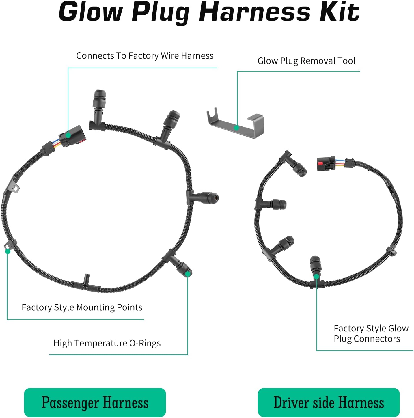 EWLSAC Glow Plug Control Module Switch and Glow Plug Harness with 8 pcs Glow Plugs For Ford E350 F250 F350 F450 F550 Super Duty E350 Club Wagon E450 Super Duty Excursion YC3Z-12B533-AA 5C3Z-12A690-A
