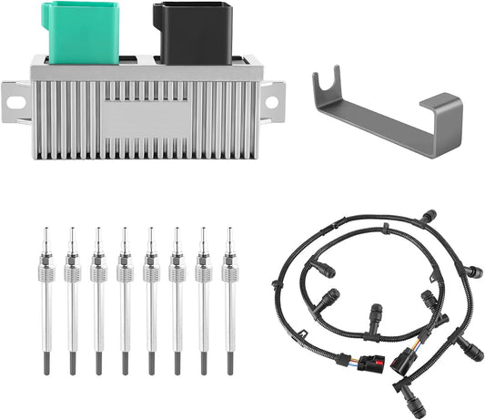 EWLSAC Glow Plug Control Module Switch and Glow Plug Harness with 8 pcs Glow Plugs For Ford E350 F250 F350 F450 F550 Super Duty E350 Club Wagon E450 Super Duty Excursion YC3Z-12B533-AA 5C3Z-12A690-A