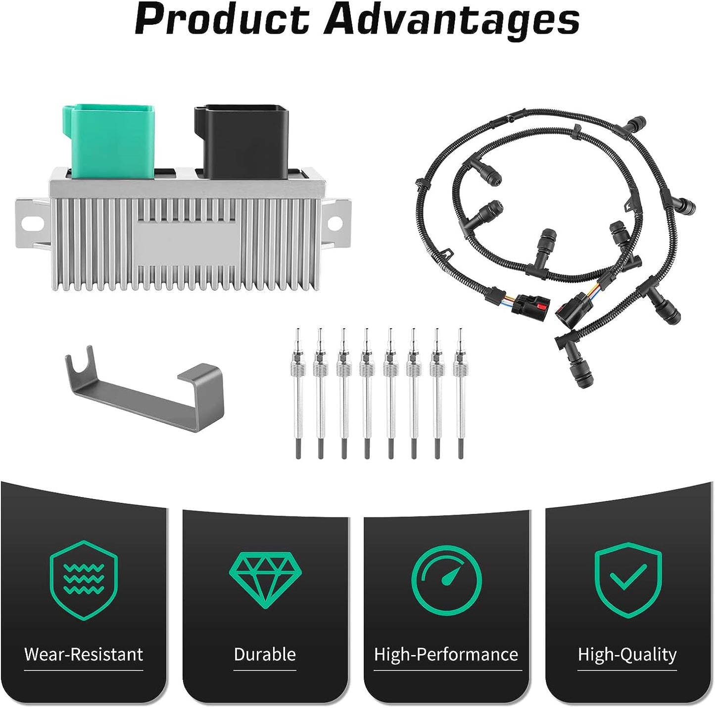 EWLSAC Glow Plug Control Module Switch and Glow Plug Harness with 8 pcs Glow Plugs For Ford E350 F250 F350 F450 F550 Super Duty E350 Club Wagon E450 Super Duty Excursion YC3Z-12B533-AA 5C3Z-12A690-A