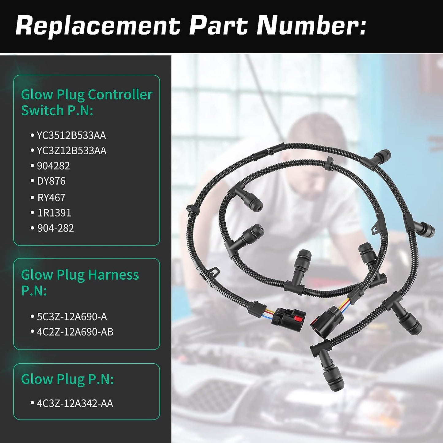 EWLSAC Glow Plug Control Module Switch and Glow Plug Harness with 8 pcs Glow Plugs For Ford E350 F250 F350 F450 F550 Super Duty E350 Club Wagon E450 Super Duty Excursion YC3Z-12B533-AA 5C3Z-12A690-A