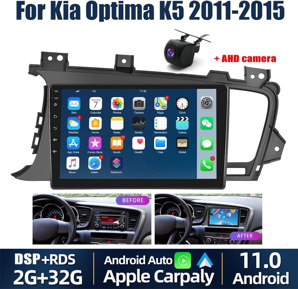 EWLSAC Android 11 Car Stereo Radio Player for KIA Optima K5 2011-2015 2GB (RAM)+32GB (ROM) 9 inch Touch Screen Car Audio Receiver with GPS Navigation Bluetooth Head Unit Supports Backup Camera