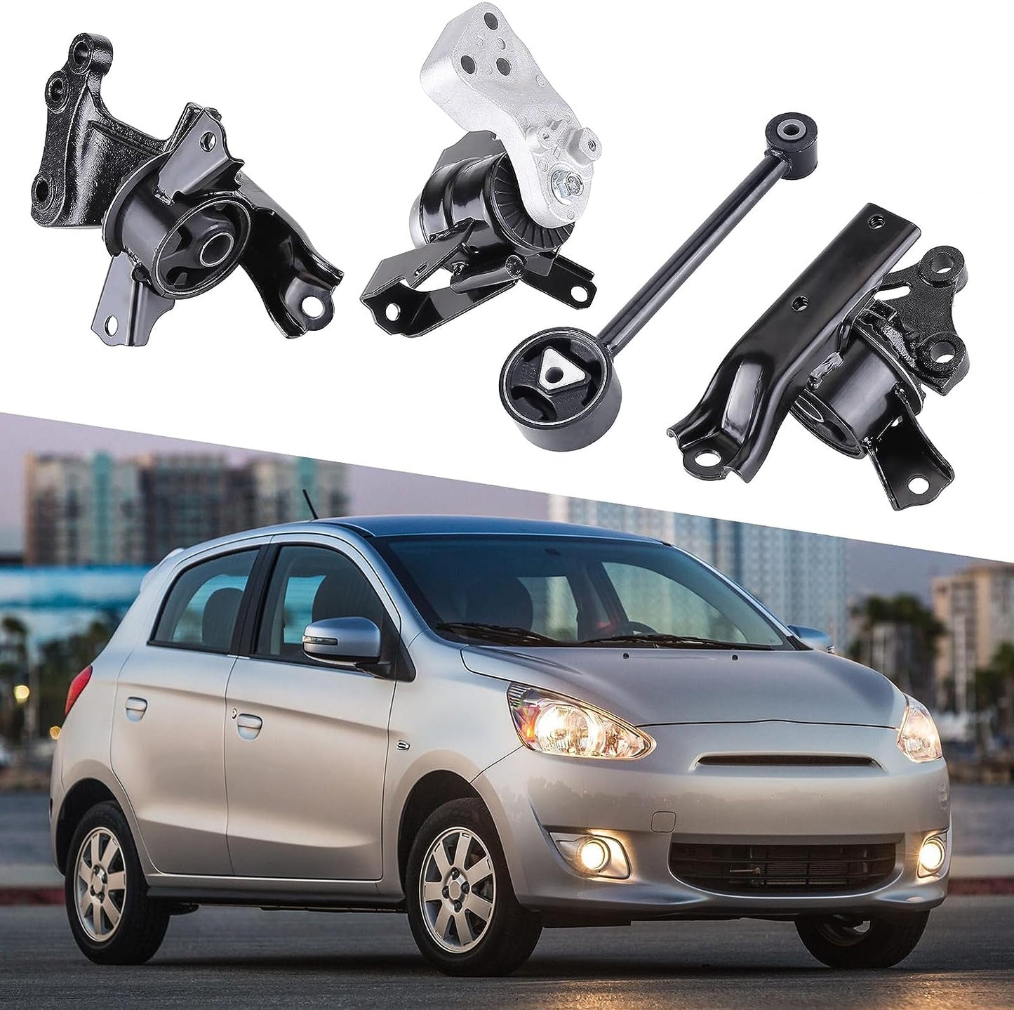 4 PCS Engine Motor Mount and Trans Mount Suitable for 2014-2022 Mitsubishi Mirage, 1.2L Automatic Transmission Replacement for 2910A318 2910A106 2910A317