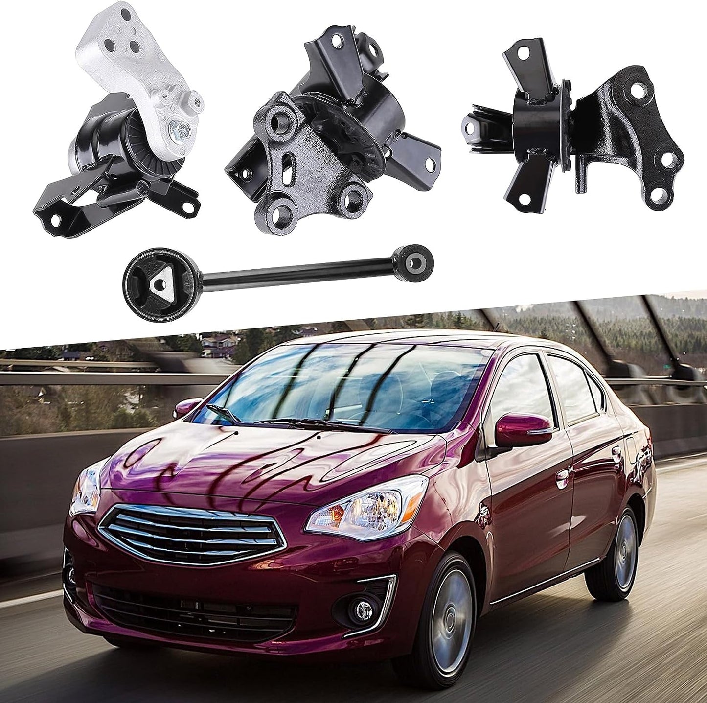 4 PCS Engine Motor Mount and Trans Mount Suitable for 2014-2022 Mitsubishi Mirage, 1.2L Automatic Transmission Replacement for 2910A318 2910A106 2910A317